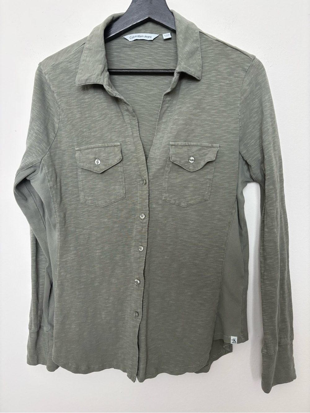 Calvin Klein Women’s Long Sleeve Olive Green Button Up Blouse Size XL Sku#129